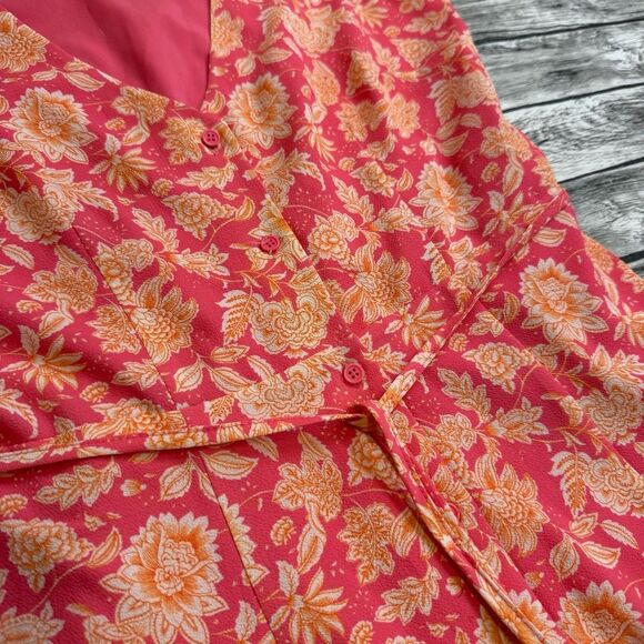 French Connection Women's Cossette Vero Crepe Midi Dress 6 Pink Orange White - Picture 8 of 15